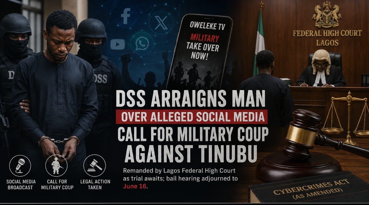 DSS Arraigns Man Over Alleged Social Media Call for Military Coup Against Tinubu