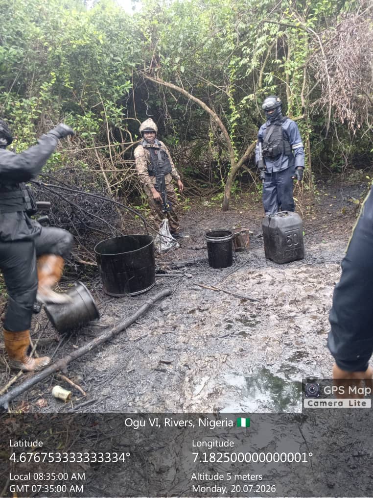 ‎Navy Foils Illegal Refinery Expansion, Recovers 104,000 Litres of Suspected Stolen Crude in Rivers
‎
‎